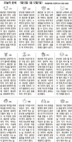 [오늘의 운세] 1월13일 (음 12월1일) (오늘의 띠별 운세) (생년월일운세)