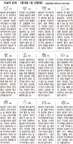 [오늘의 운세] 1월18일 (음 12월6일) (오늘의 띠별 운세) (생년월일운세)