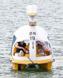 [포토뉴스] 아무리 더워도, 양산보다 구명조끼가 우선