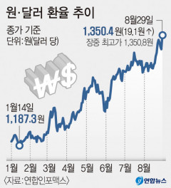 원달러 환율 1천350선 돌파...13년 4개월 만에 최고치