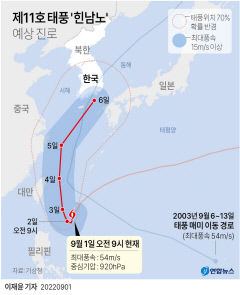 제11호 태풍 '힌남노' 영향…대구경북 주말부터 다음 주까지 비(종합)