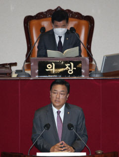 정진석 비대위원장 교섭단체 대표연설…문재인 정부 정책, 이재명 대표 작심 비판
