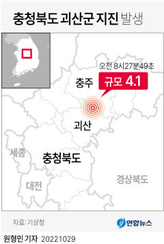 충북 괴산군 4.1 지진···올해 한반도 지진 중 가장 큰 규모, 피해 및 출동은 없어