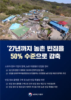 농촌 빈집 6만6천동, 2027년까지 3만3천동으로 감축