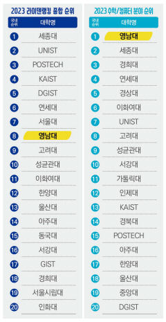 영남대, 논문만 평가하는 라이덴랭킹에서 국내 8위