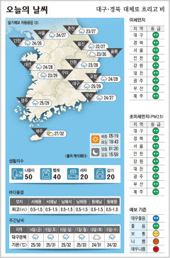 대구·경북 오늘의 날씨 (7월 13일)…대체로 흐리고 비