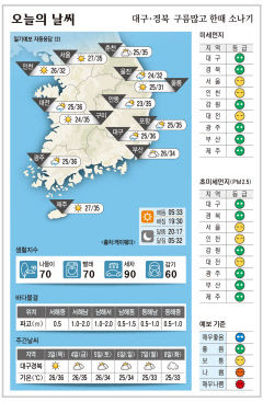 대구·경북 오늘의 날씨 (8월 2일)…구름많고 한때 소나기