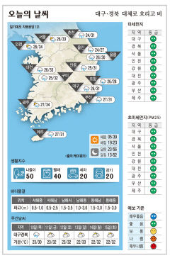 대구·경북 오늘의 날씨 (8월 9일)…대체로 흐리고 비