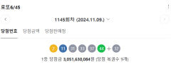 1145회 로또 1등 '2, 11, 31, 33, 37, 44'…1등 9명 30억5천만원씩
