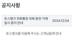 [12.3계엄] 환전 폭주에 토스뱅크 환전 서비스 중단