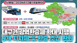 [영상] 대구시 광역환승제 확대로 공동생활권 형성···9개 지자체 확대 및 환승 기준 완화
