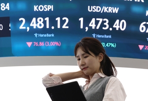 코스피 3% 급락 2,480대로 후퇴…환율 금융위기후 최고 1천472.9원