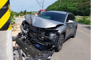 경주 양남면서 SUV차량 전신주 충돌…60대 여성 중상
