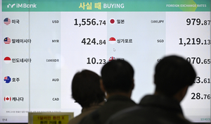 [포토뉴스] 대구국제공항 환율 전광판 표시된 환율 상승